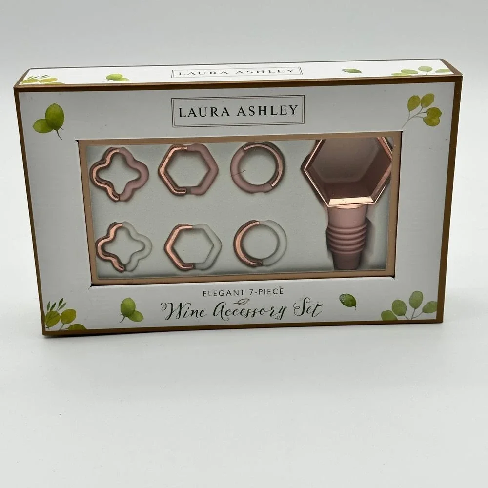 LAURA ASHLEY‎ Wine Set Rose Gold & Pink Stopper Charms